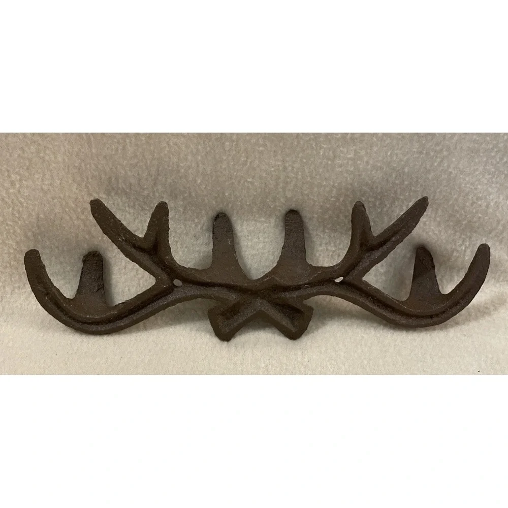 Cast Iron Deer Antler Wall Hook Rack Key Towel Coat Hanger Cabin Decor Brown 10